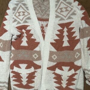Altar'd State Cream and Rust Aztec Knit Cardigan